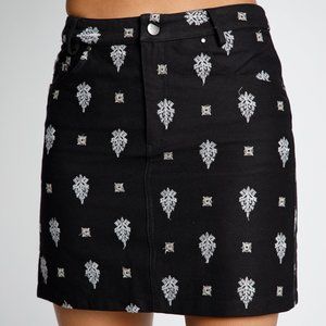 Black denim skirt with white Aztec by love Riche
